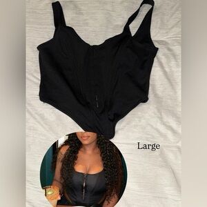 Black Women's Square Neck Corset Tank Top